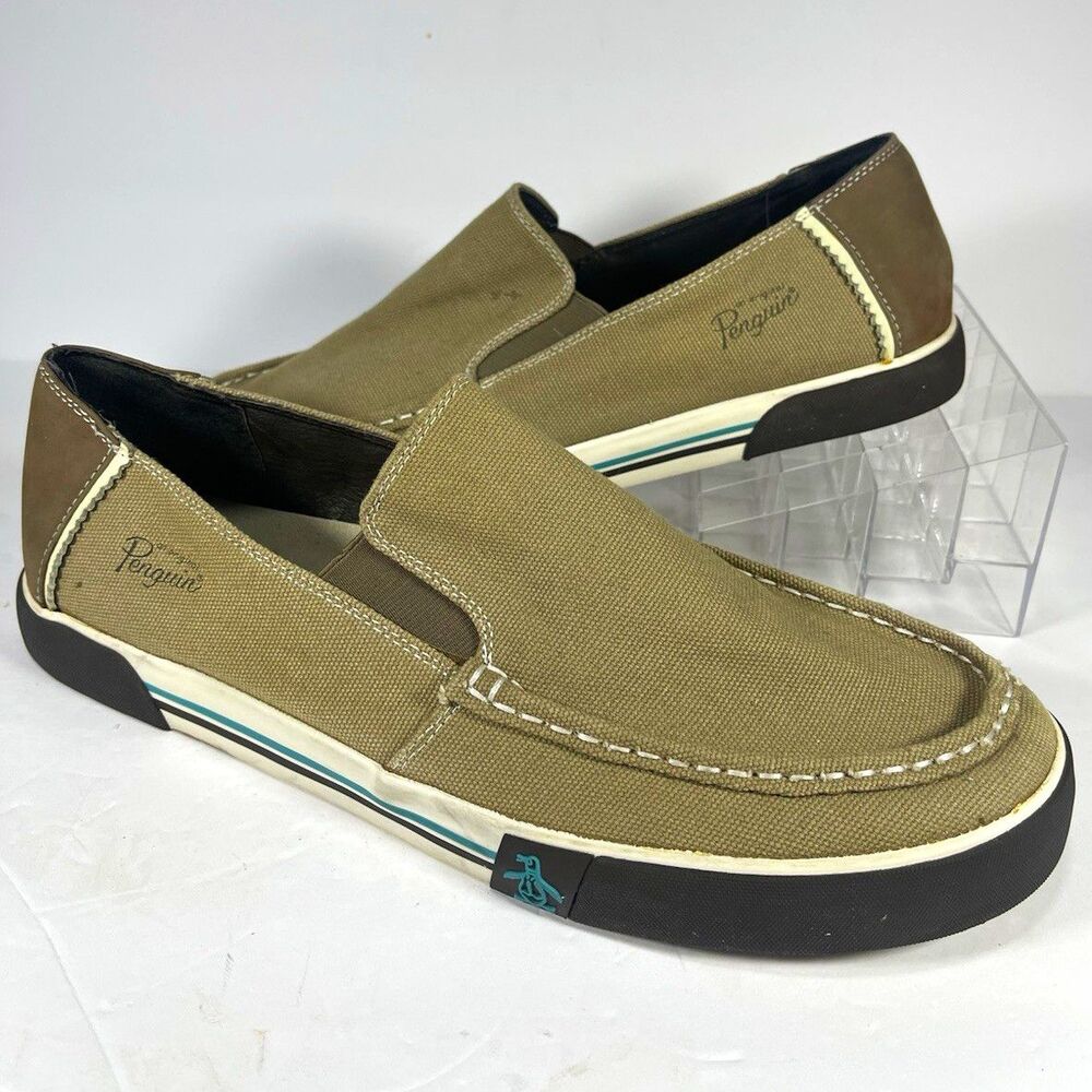 Penguin Ernie Loafer Canvas Slip-On Loafers Beige/Brown Men’s US 13 EU 46